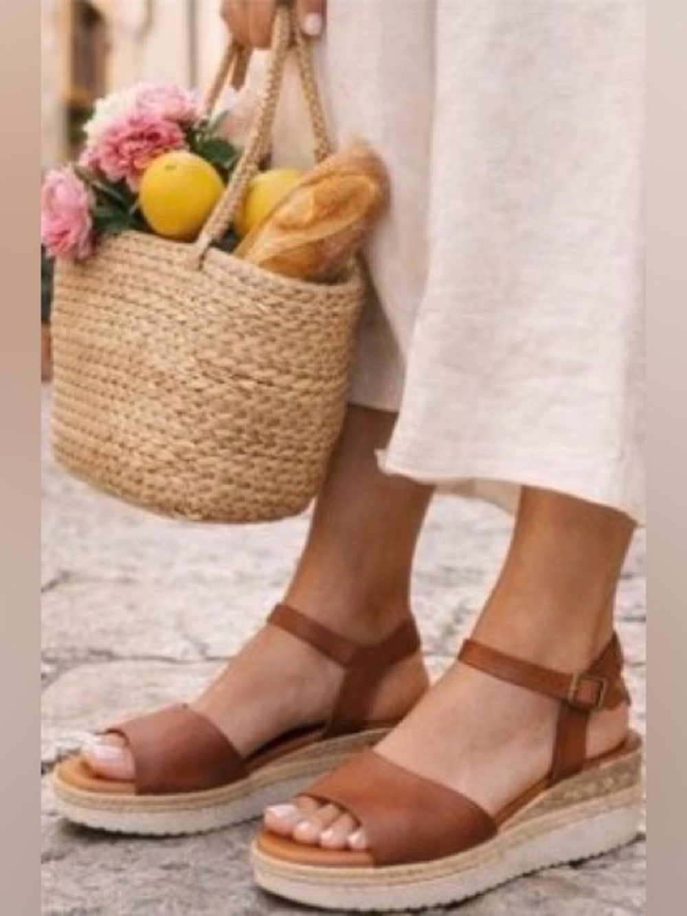 Bertuchi NWOT Brown Leather Espadrille Wedge Sandals with Ankle Strap (shoe28)